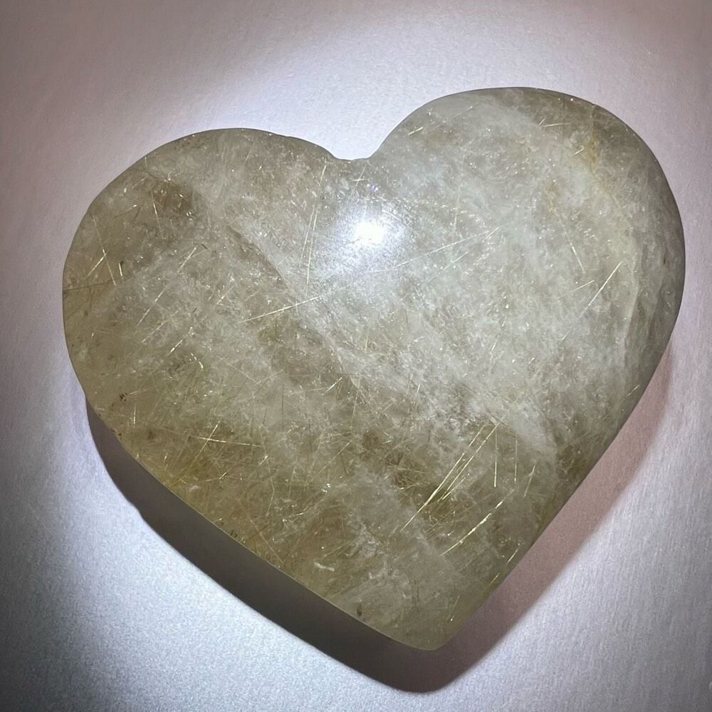 Golden Rutilated Clear Quartz‎ Heart (#3) - Picture 3 of 12
